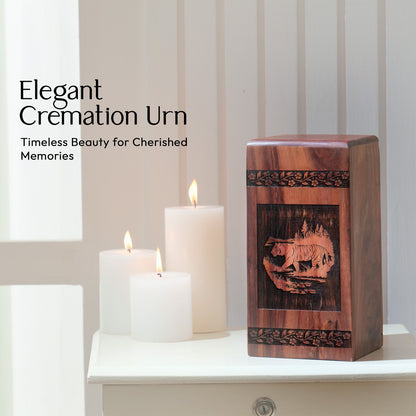 Large Wooden Tiger Memorial Urn for Cremation Ashes