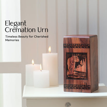 Decorative Wooden Tiger Urn for Human Cremation Ashes