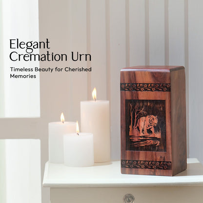 Large Wooden Tiger Cremation Urn forAdult Ashes