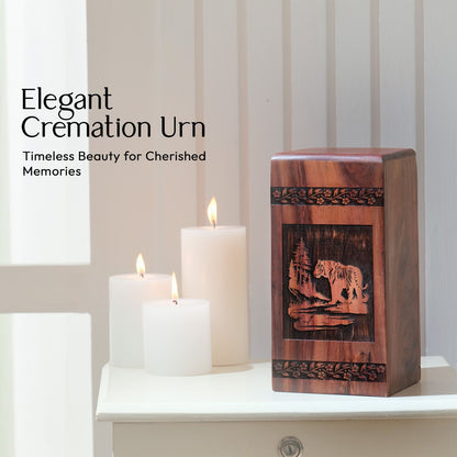 Beautiful Wooden Tiger Urn for Human Ashes Memorial
