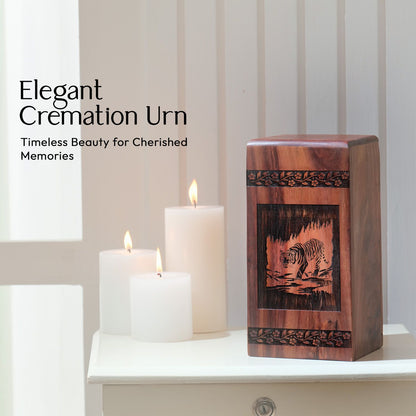 Medium Wooden Tiger Cremation Urn for Keepsake Ashes