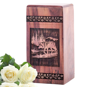 Small Wooden Fox Keepsake Urn for Cremation Ashes
