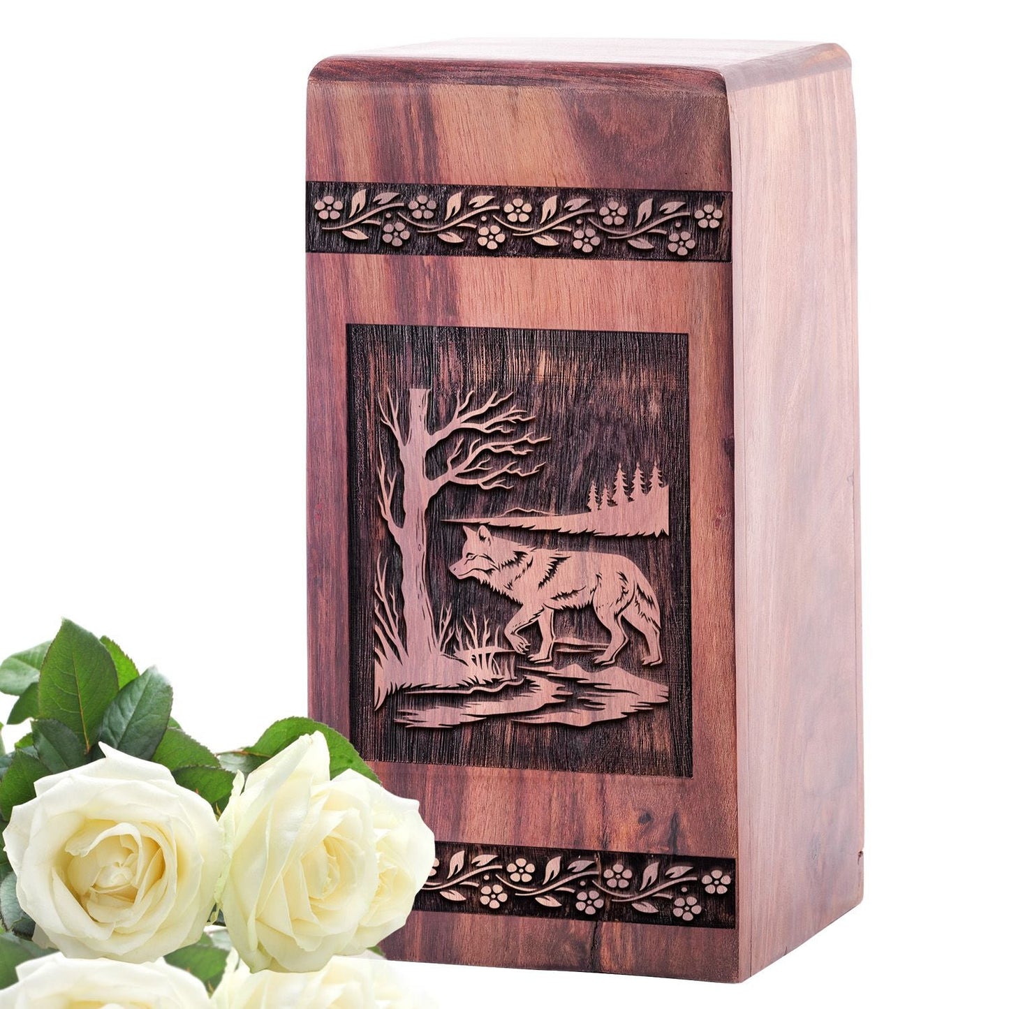 Large Wooden Fox Urn for Human Ashes Memorial Box