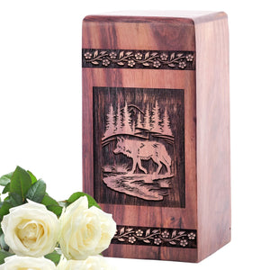 Beautiful Wooden Fox Urn for Human Ashes Memorial