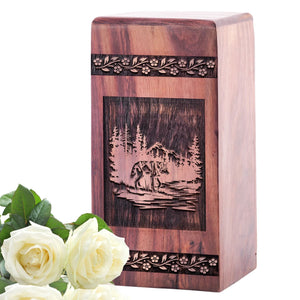 Decorative Wooden Fox Memorial Urn for Human Ashes