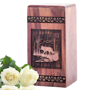 Small Wooden Fox Funeral Urn for Keepsake Ashes