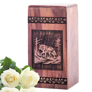 Decorative Wooden Fox Urn for Cremation Memorial Ashes