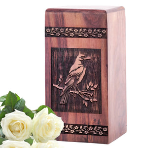 Medium Wooden Crow Funeral Urn for Cremation Ashes