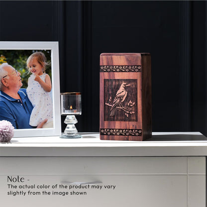 Medium Wooden Crow Funeral Urn for Cremation Ashes