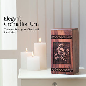 Large Wooden Crow Cremation Urn for Human Ashes Memorial Box