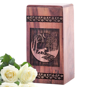 Medium Wooden Dog Memorial Urn for Cremation Ashes