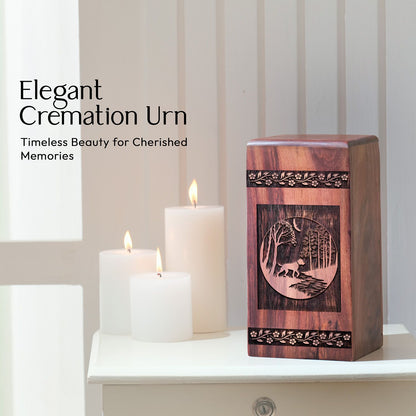 Medium Wooden Dog Memorial Urn for Cremation Ashes