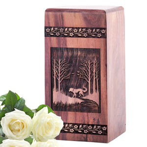 Small Wooden Dog Keepsake Urn for Human Cremation Ashes