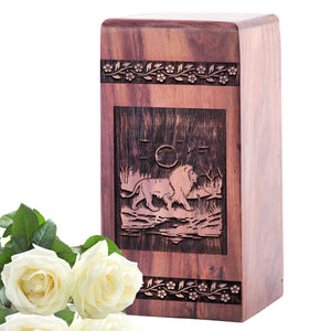 Beautiful Wooden Lion Memorial Urn forAdult Ashes
