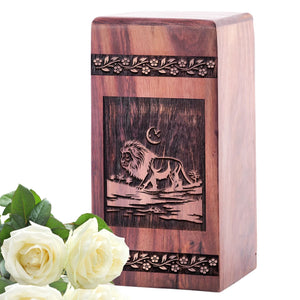 Small Wooden Lion Keepsake Urn for Cremation Ashes