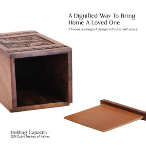 Large Wooden Lion Urn for Human Ashes Memorial Box