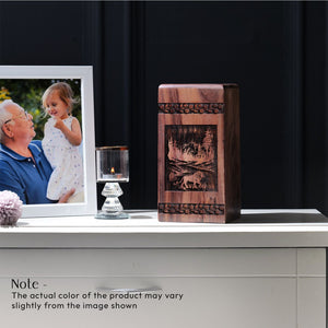 Large Wooden Lion Urn for Human Ashes Memorial Box