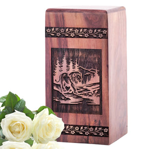 Handmade Wooden Lion Keepsake Urn for Memorial Ashes
