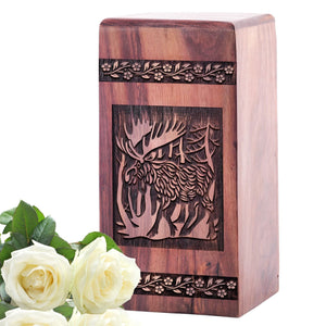 Beautiful Wooden Moose Walking Keepsake Urn for Human Ashes