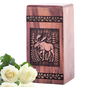 Wooden Moose Walking Keepsake Urn for Cremation Ashes