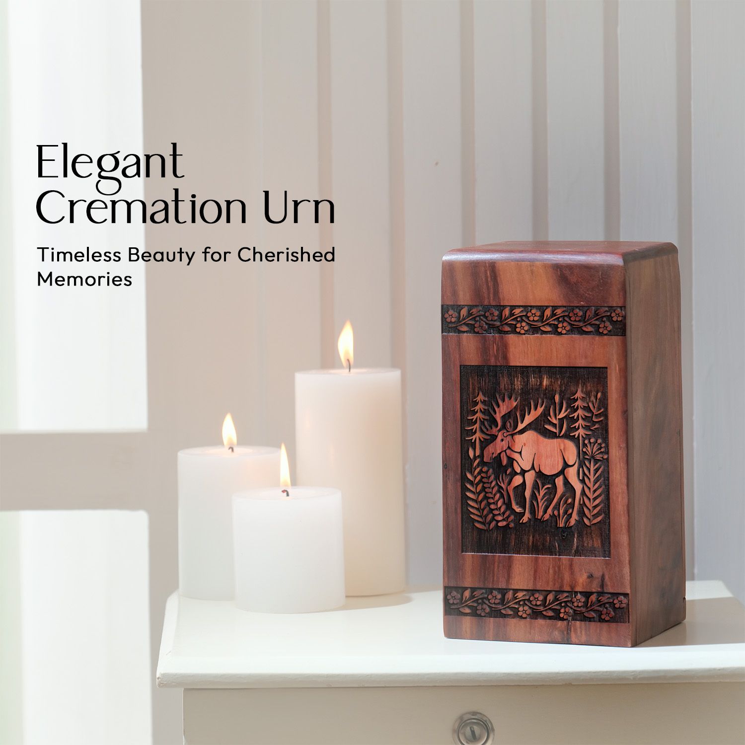 Wooden Moose Walking Keepsake Urn for Cremation Ashes
