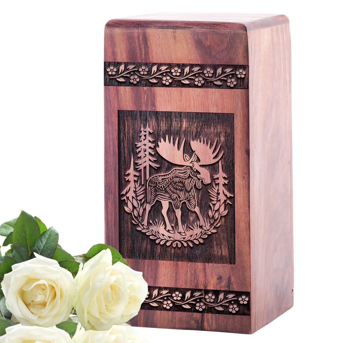Large Handmade Wooden Moose Walking Funeral Urn for Human Ashes