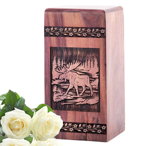 Small Wooden Moose Walking Keepsake Urn for Human Ashes