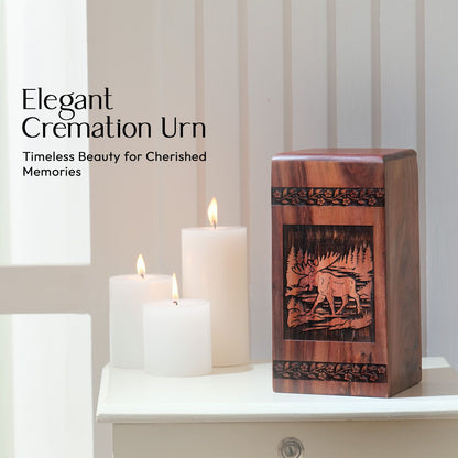 Small Wooden Moose Walking Keepsake Urn for Human Ashes