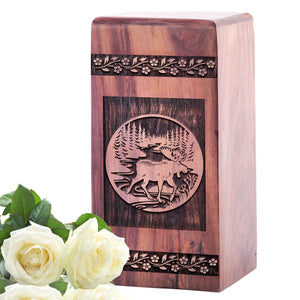 Decorative Wooden Moose Walking Keepsake Urn for Cremation Ashes