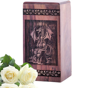 Beautiful Wooden Dragon Memorial Urn for Adult Ashes Container