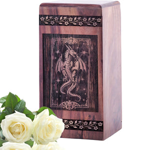 Small Wooden Dragon Urn for Keepsake Human Ashes