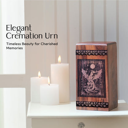 Medium Wooden Dragon Cremation Urn for Human Ashes Keepsake