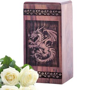 Decorative Wooden Dragon Funeral Urn for Human Ashes Memorial