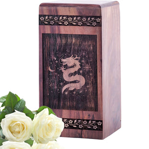 Large Wooden Dragon Funeral Urn for AdultCremation Ashes