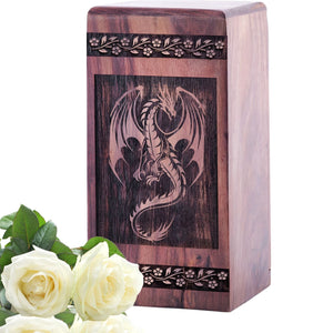 Decorative Wooden Dragon Cremation Urn for Human Ashes