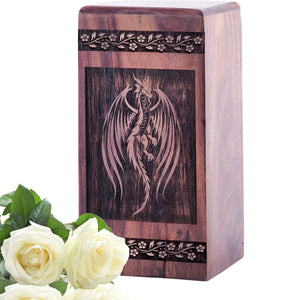 Handmade Wooden Dragon Urn for Memorial Keepsake Ashes