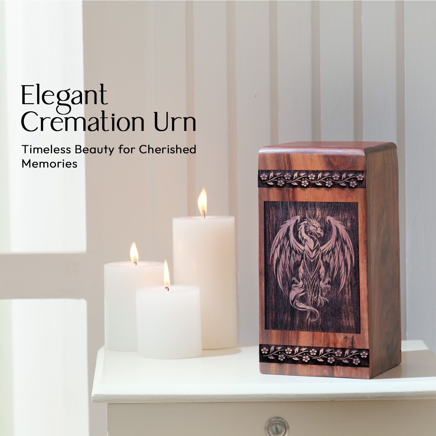 Medium Wooden Dragon Memorial Urn for Adult Cremation Ashes