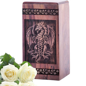 Small Wooden Dragon Keepsake Urn for Cremation Ashes Memorial