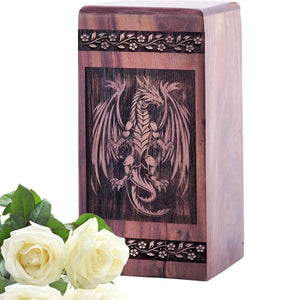 Decorative Wooden Dragon Urn for Adult Memorial Ashes