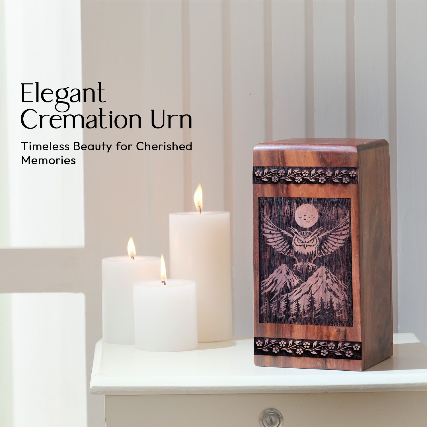 Decorative Wooden Owl Urn for AdultCremation Ashes