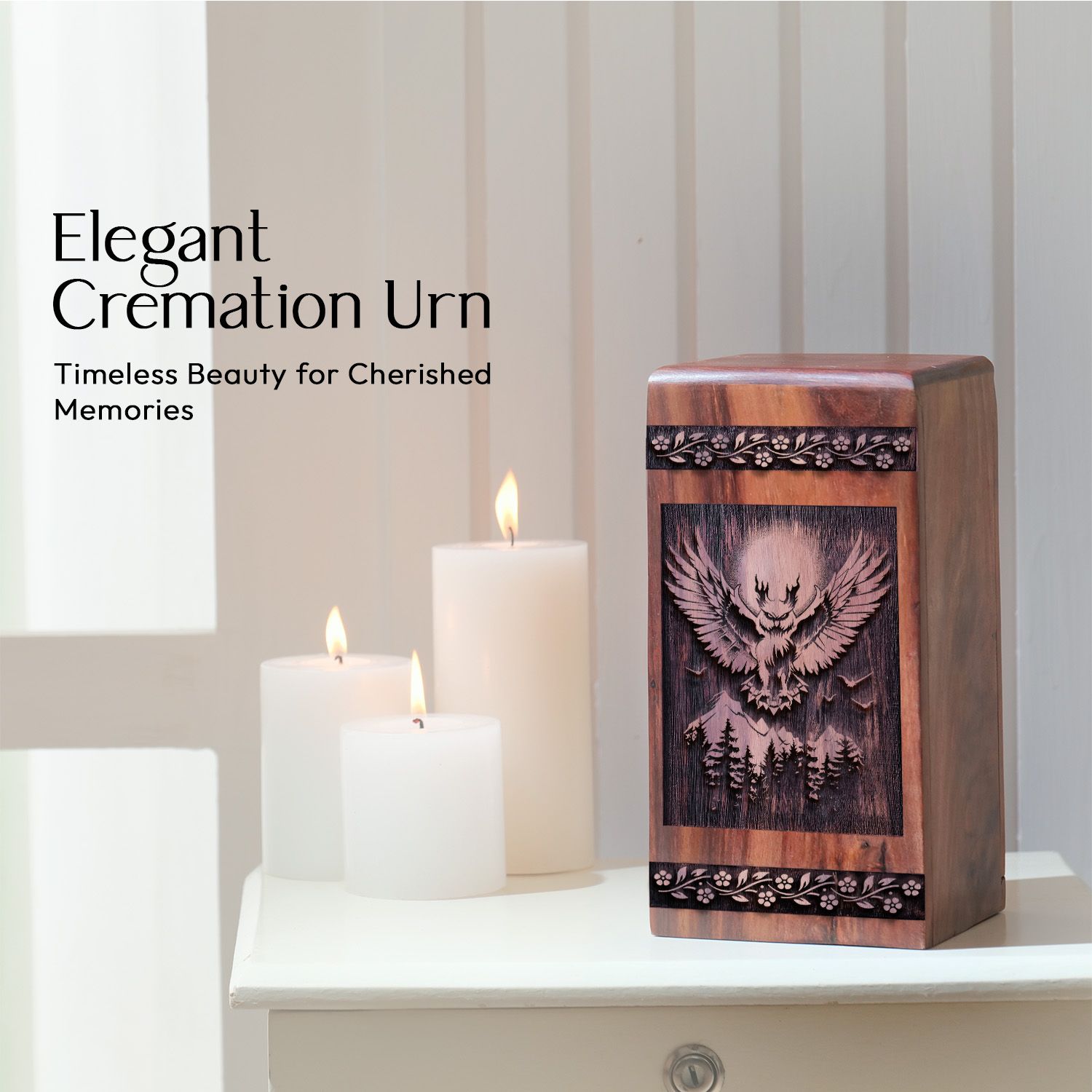 Decorative Wooden Owl Urn for Human Cremation Ashes