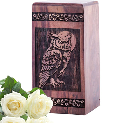 Medium Wooden Owl Memorial Urn for AdultCremation Ashes