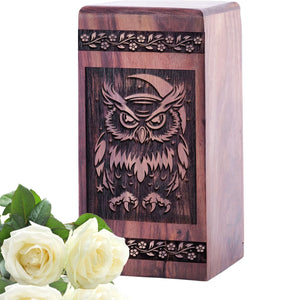 Unique Large Wooden Owl Memorial Urn for Human Ashes