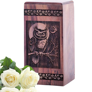 Beautiful Wooden Owl Keepsake Urn for Human Cremation Ashes