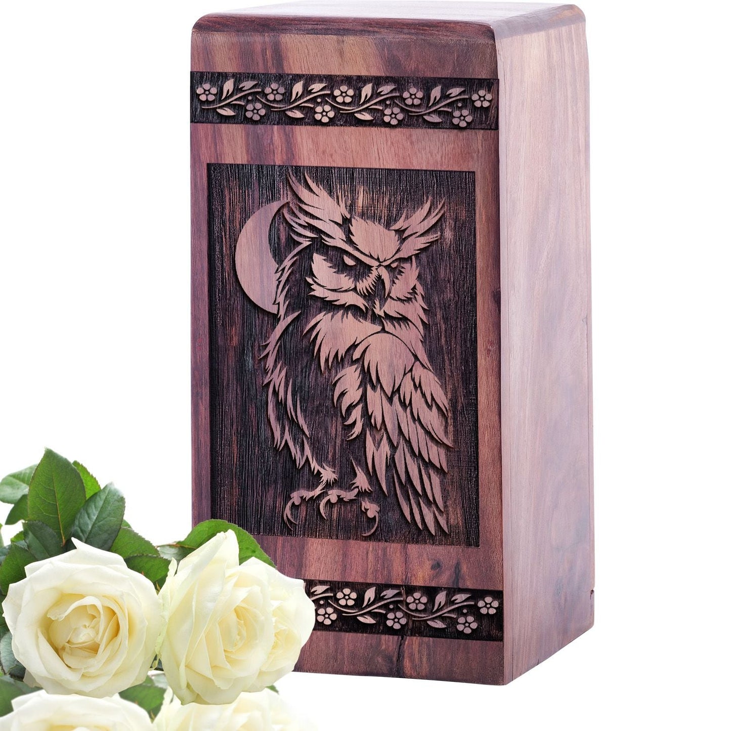 Medium Wooden Owl Urn for Memorial Ashes Cremation