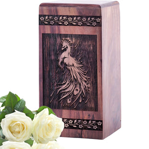Unique Wooden Peacock Cremation Urn Wood Box