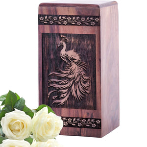 Large Wooden Peacock Funeral Urn for Human Cremation Box