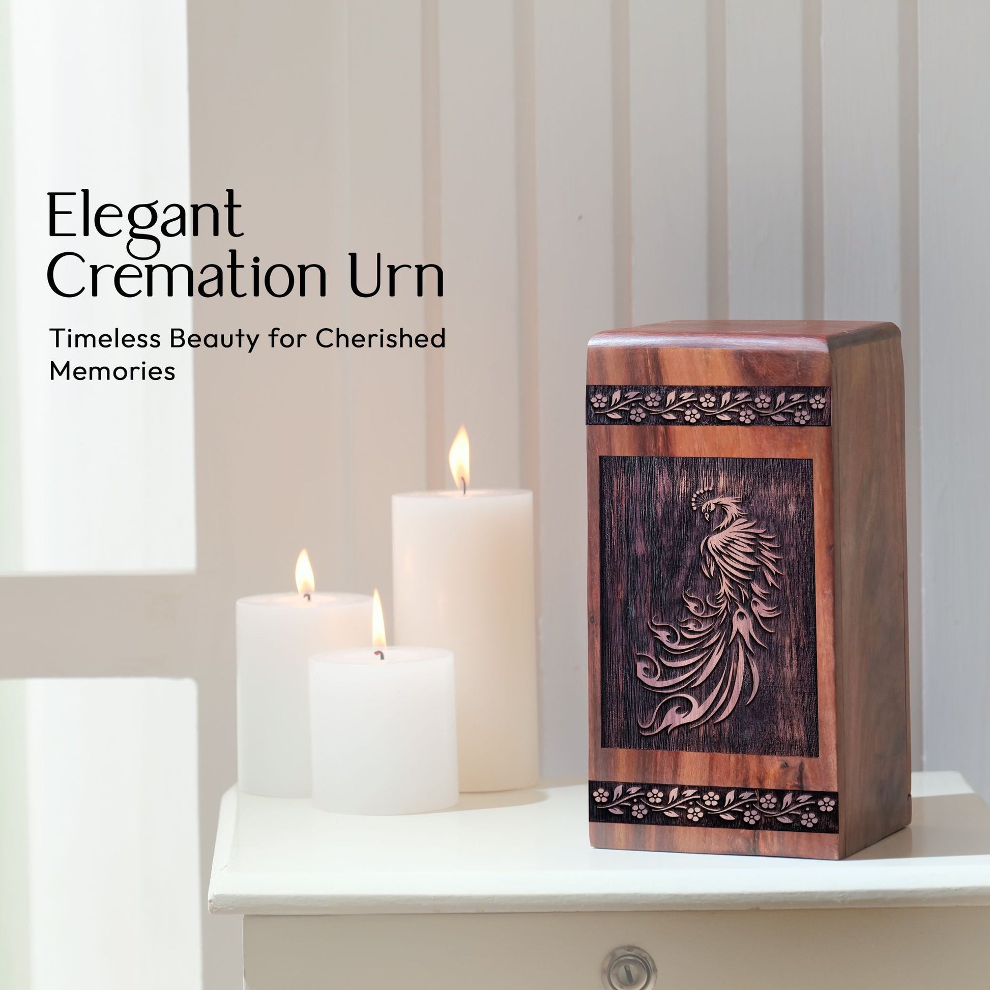 Decorative Wooden Peacock Urn for Cremation Ashes Memorial