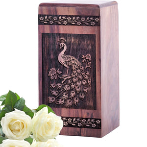 Small Large Wooden Peacock Keepsake Urn for Memorial Ashes