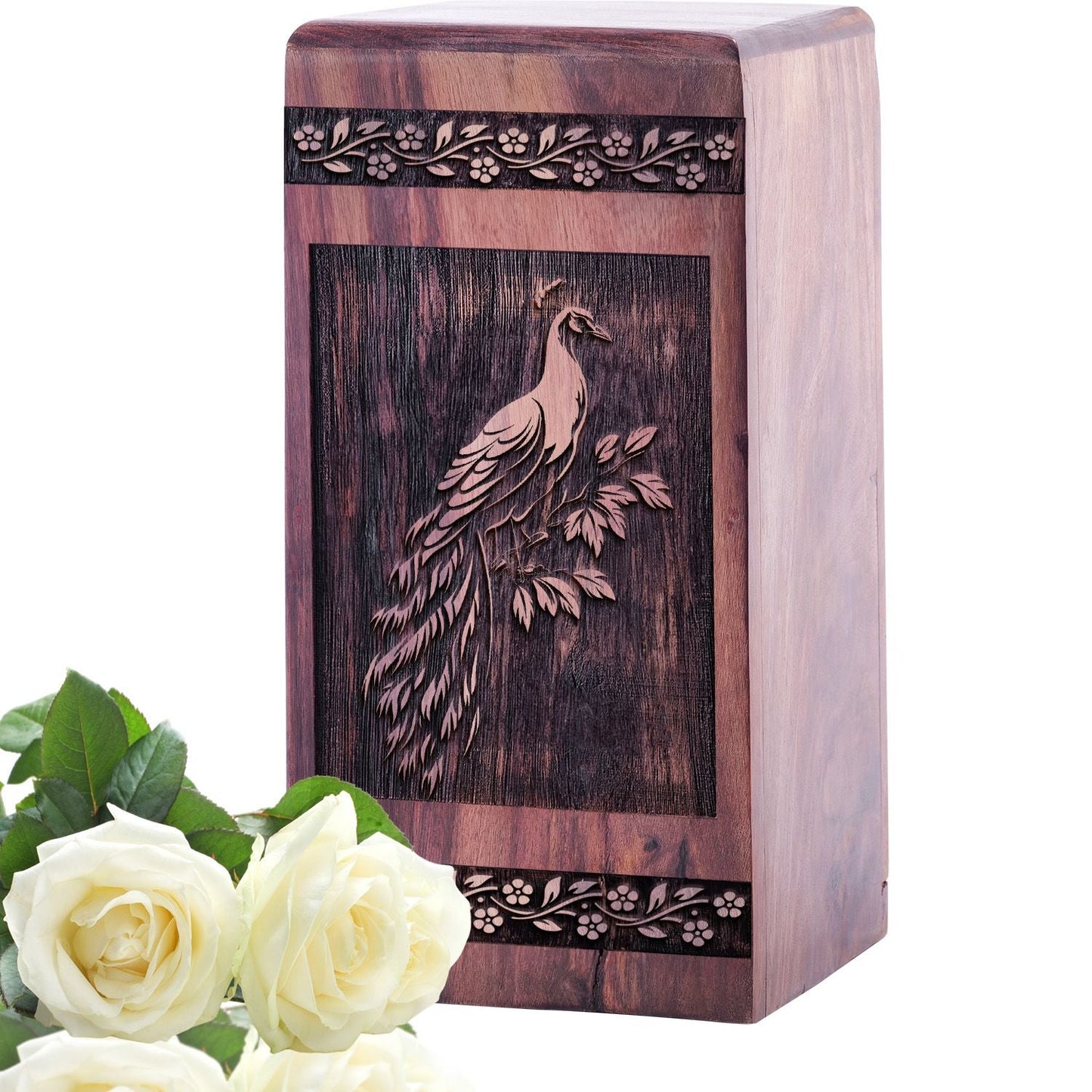 Handmade Wooden Peacock Urn for Adult Wood Cremation Ashes